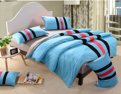 廠家直供 鑫燕子布業運動風素色條紋全棉四件套，舒適床品新選擇